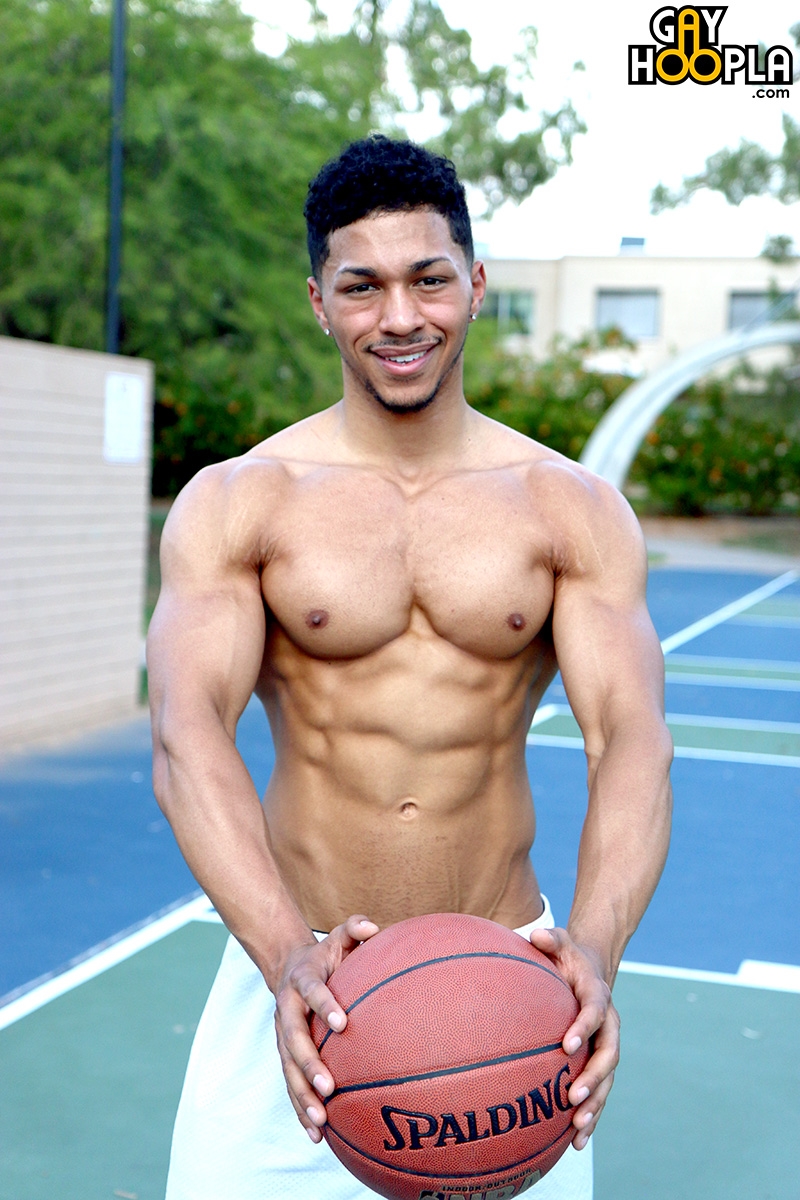 GayHoopla Sexy black muscle stud Andre Temple basketball star chiseled ripp...